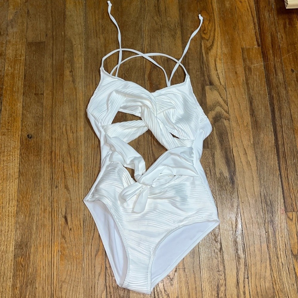 Nwot white tie up one piece swim